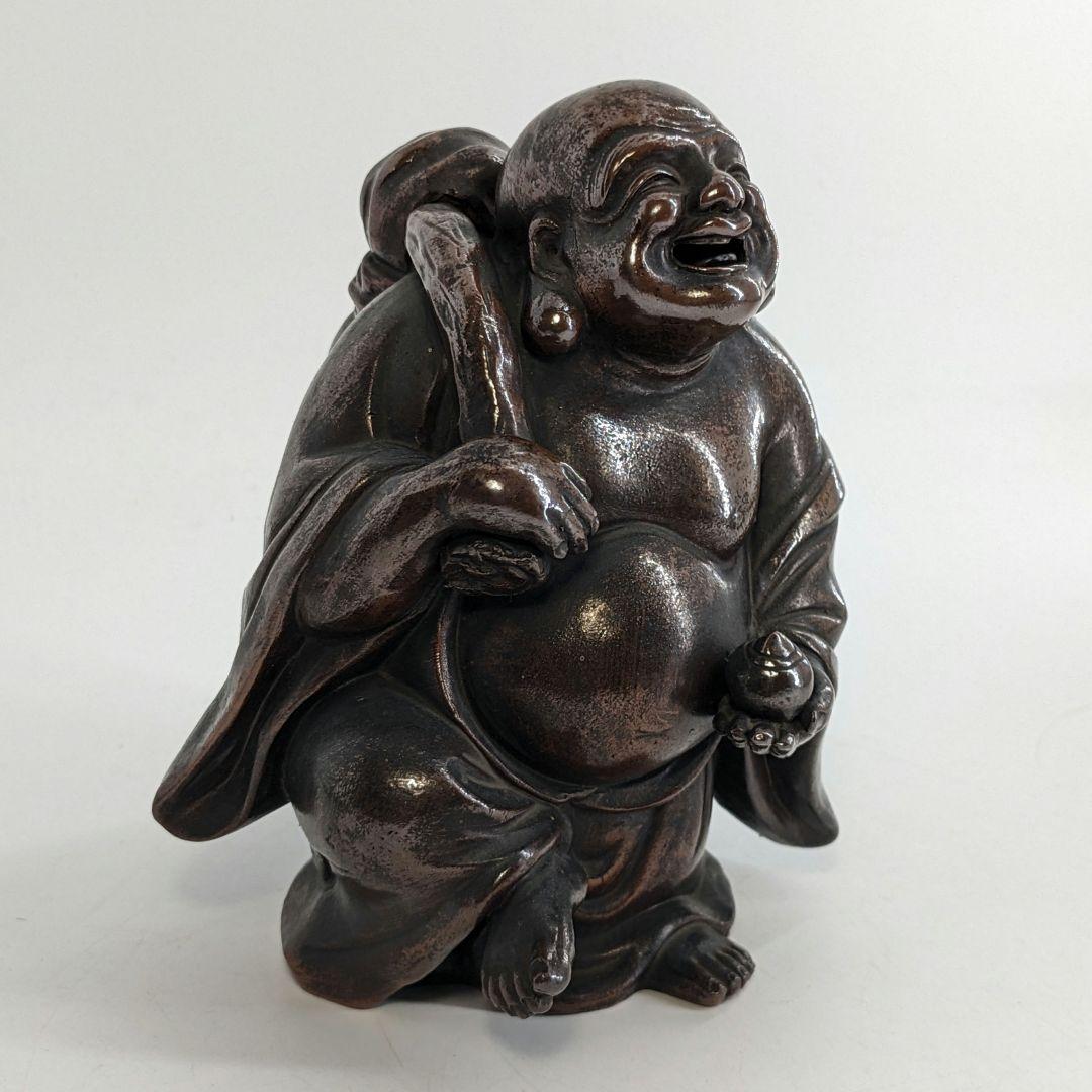 明治大正期 備前焼 布袋尊像 置物 布袋様 七福神 縁起物 踊り布袋 工芸品