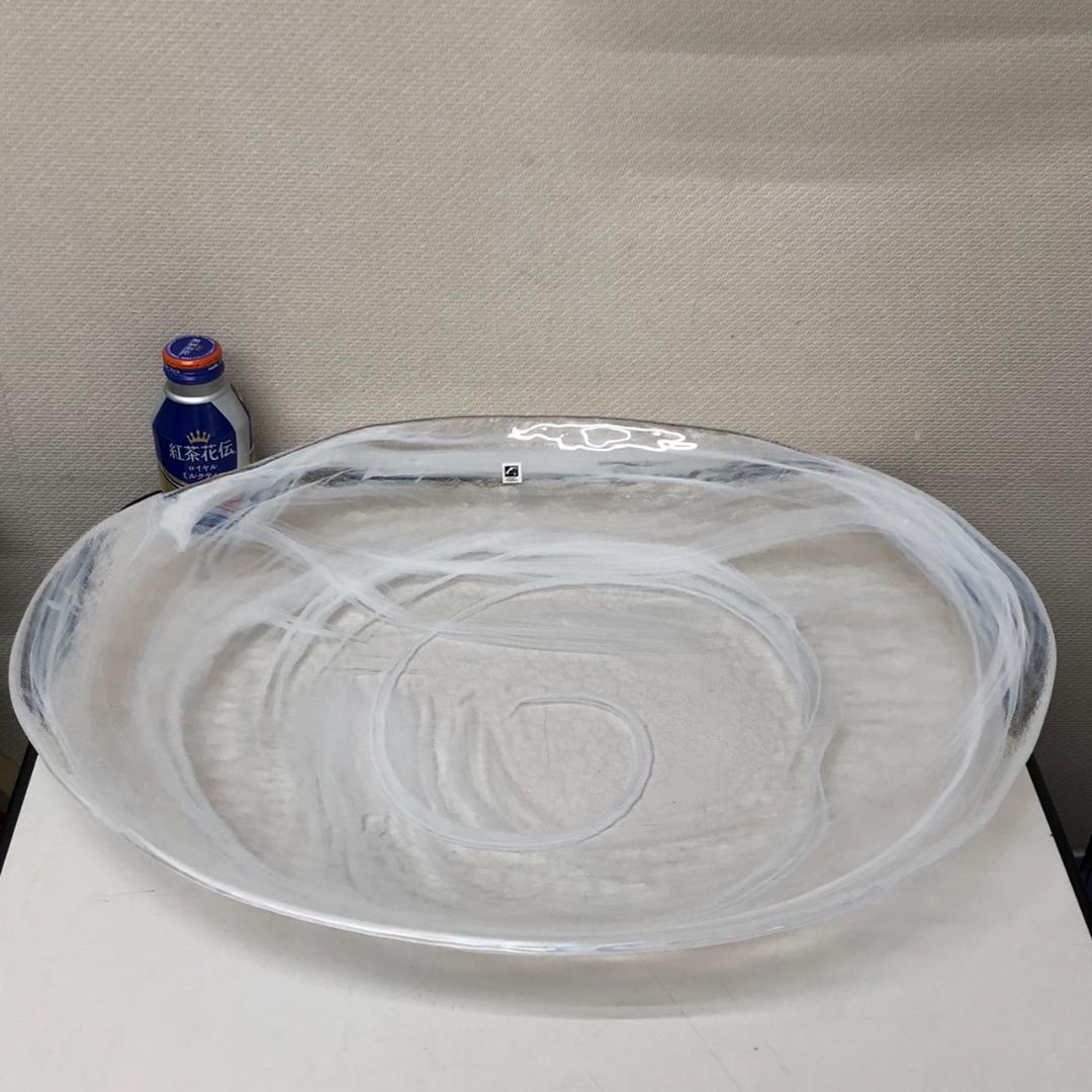未使用　月夜野工房　ガラス大型花器　水盤　大皿　585×470