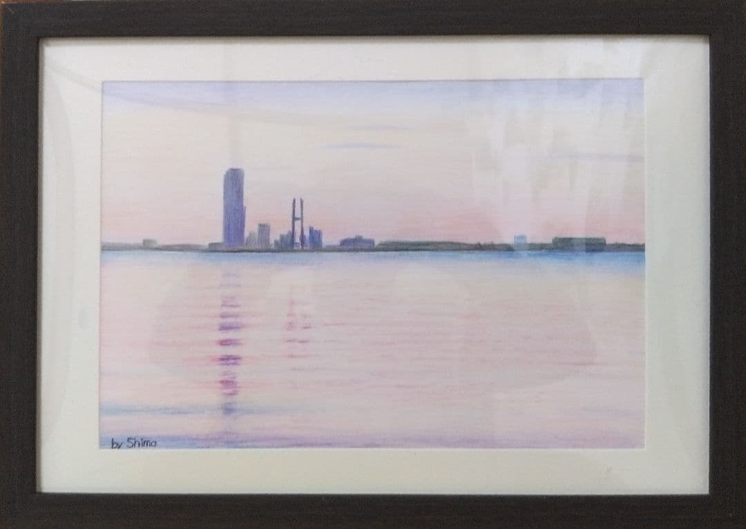 送料無料　原画「朝もやの海辺」