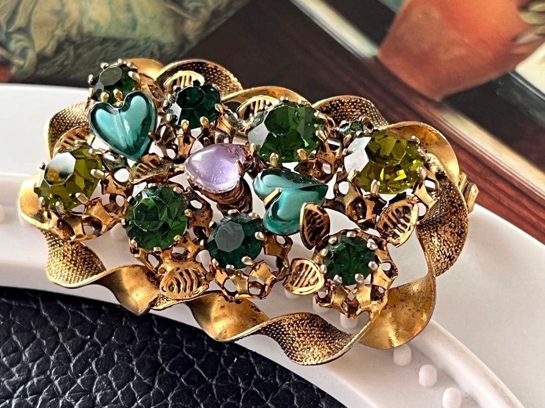 KKS様希少デザイン！Austria アートガラスヴィンテージ ブローチ9743