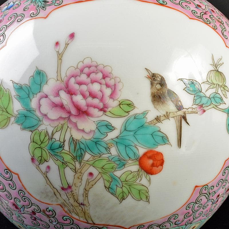 中国　中国景徳鎮　粉彩　花鳥文　天球瓶　M　R5862B