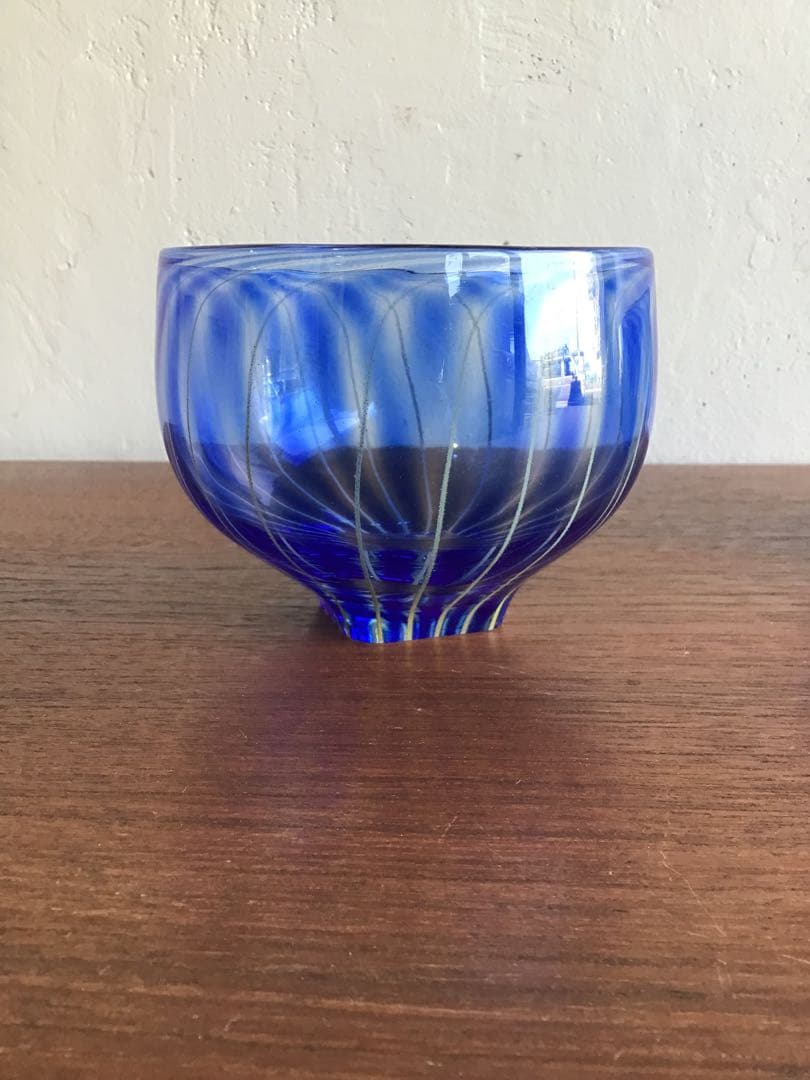 高梨良子作　縞ガラス　ぐい呑み　小鉢　サラダボウル　2個セット