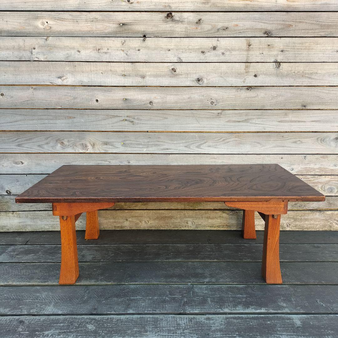 M♦アンティーク　欅　二月堂　折り畳みコーヒーテーブル　センターテーブル