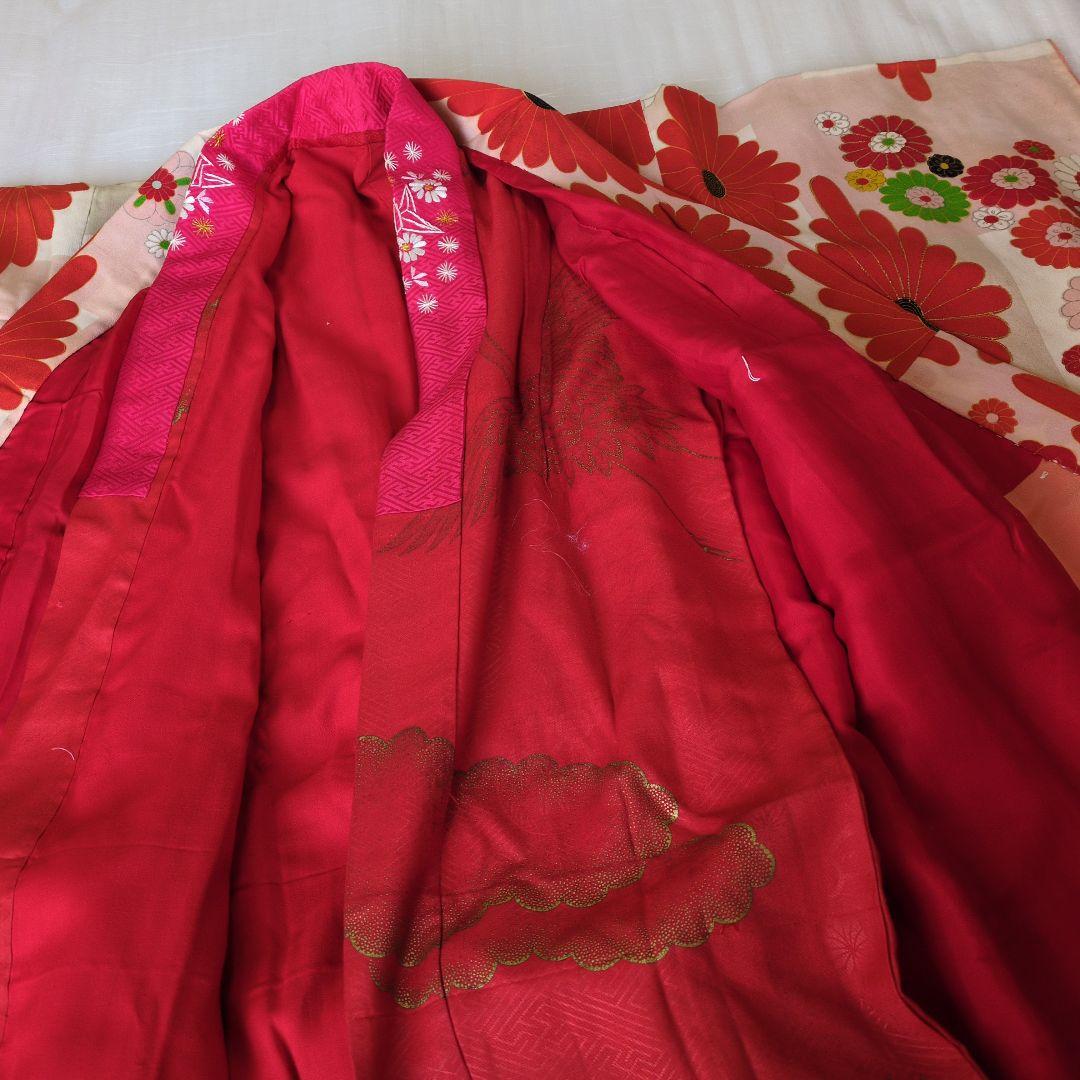 七五三７歳アンティーク着物と丸帯、帯揚げ帯締めしごき（長襦袢付き）