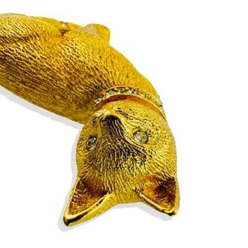 ディオール Dior キャットモチーフ ブローチ　猫 回転ピン ラインストーン