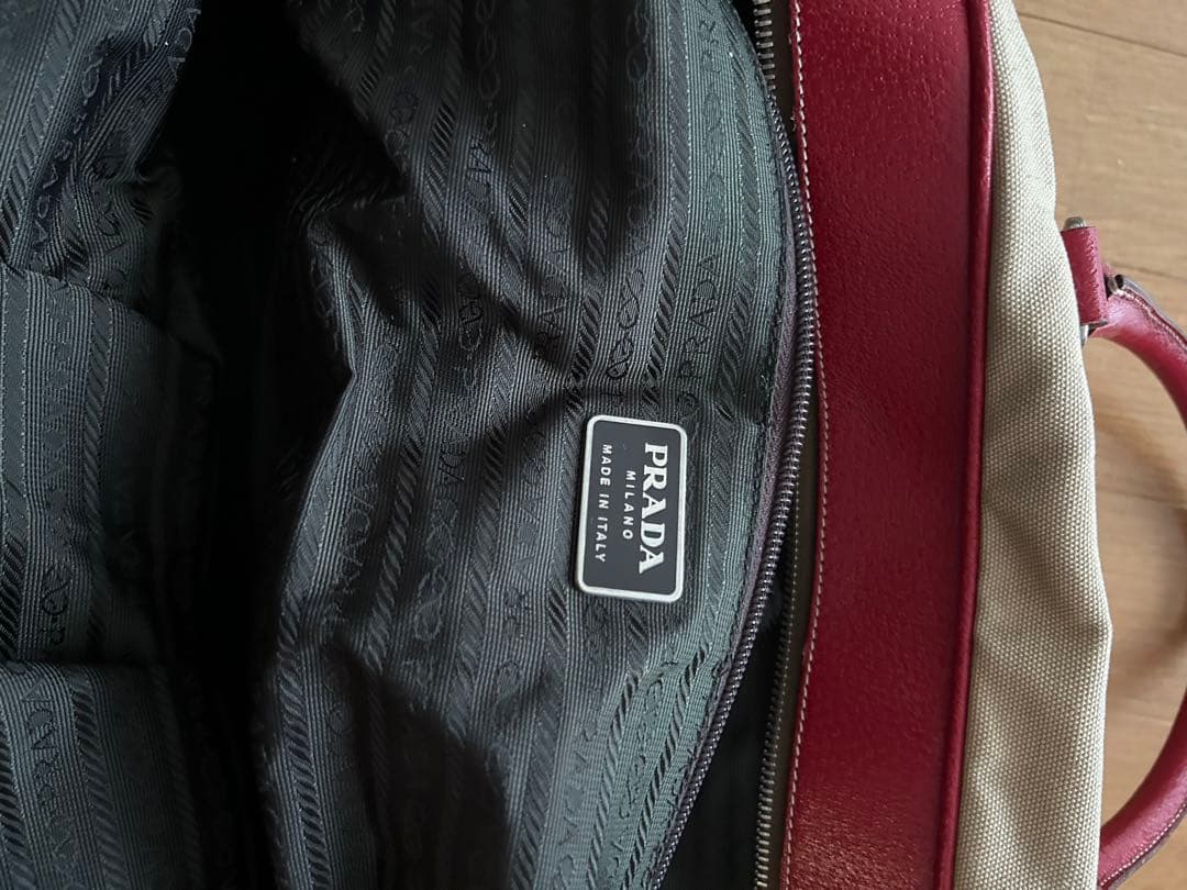 V*e様 PRADA ボストンバッグ ベージュ/赤 約70cm