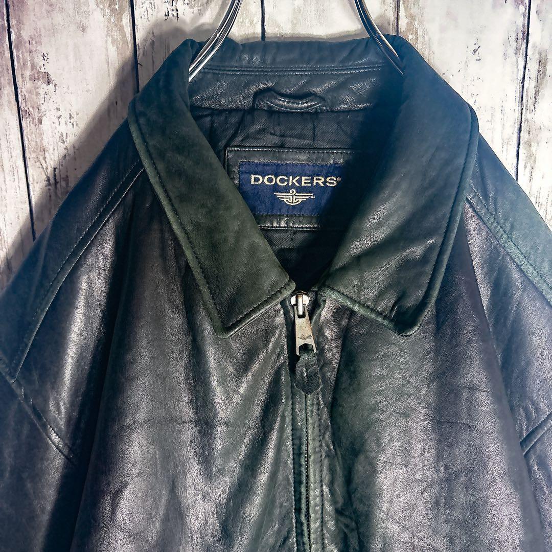 ラムレザージャケット スウィングトップ XL相当 ブラック 本革 古着