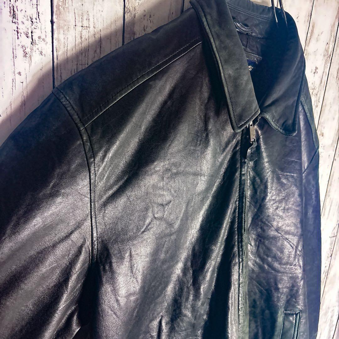 ラムレザージャケット スウィングトップ XL相当 ブラック 本革 古着