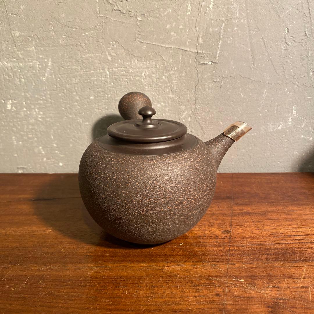 常滑焼 都築青峰作 茶注 黒泥急須 共箱 焼き締め 作家物 在銘 骨董品