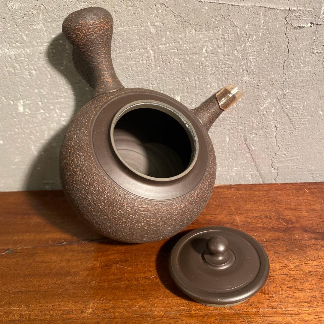 常滑焼 都築青峰作 茶注 黒泥急須 共箱 焼き締め 作家物 在銘 骨董品