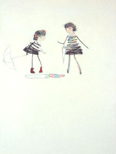 油絵 絵 絵画インテリア 額付(青緑＋金色の枠)F4-040314 子供雨あがり