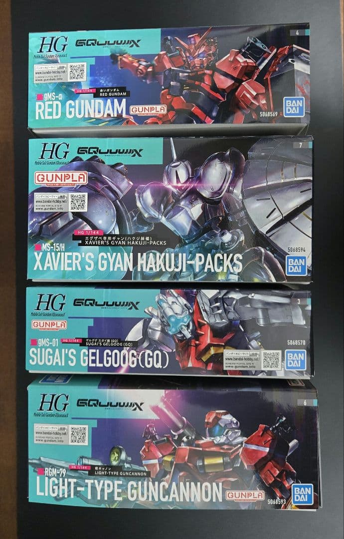 HG ガンプラ 4体セット（赤いガンダム、ギャン、軽キャノン、ゲルググ）