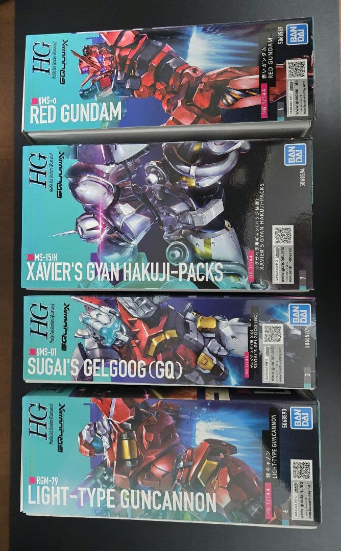 HG ガンプラ 4体セット（赤いガンダム、ギャン、軽キャノン、ゲルググ）