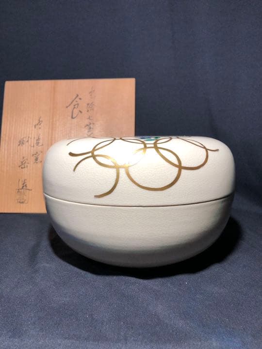 【茶道具】鳴滝窯城岳造 絵七宝茶花紋食篭 菓子器103