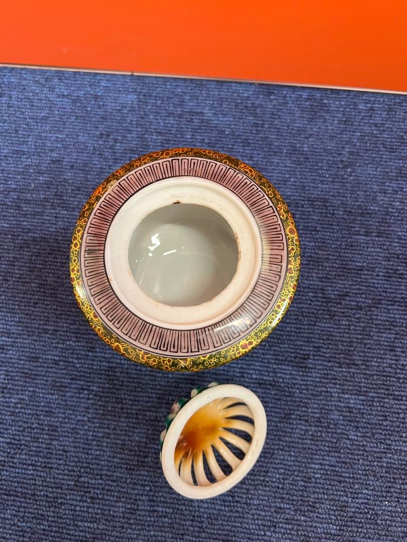 1213 九谷焼　花鳥風景文　香炉　古九谷　時代物