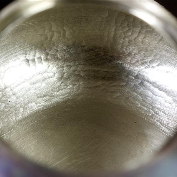 純銀製 三木造 槌目砲口 虹色 平寶珠形湯沸 箱付 銀瓶 煎茶道具 純銀保証