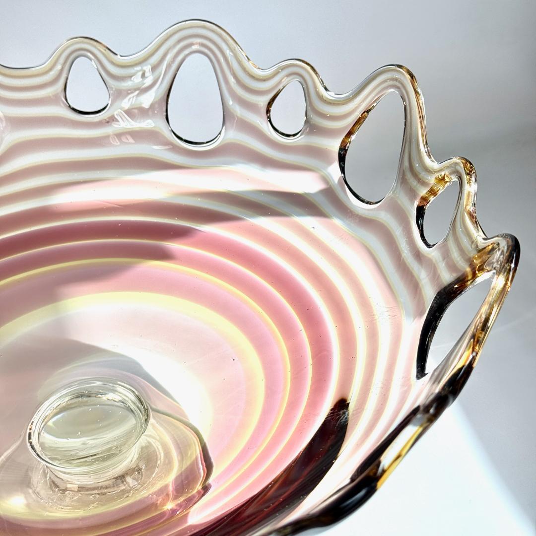 ビンテージ　職人よる手作りの大きなガラスコンポート　直径35㎝