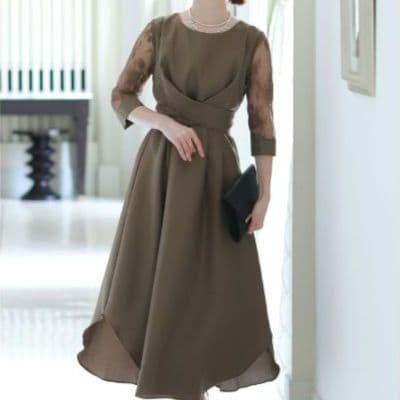 【極美品】pour vous　バックプリーツ＆レース ロングワンピース