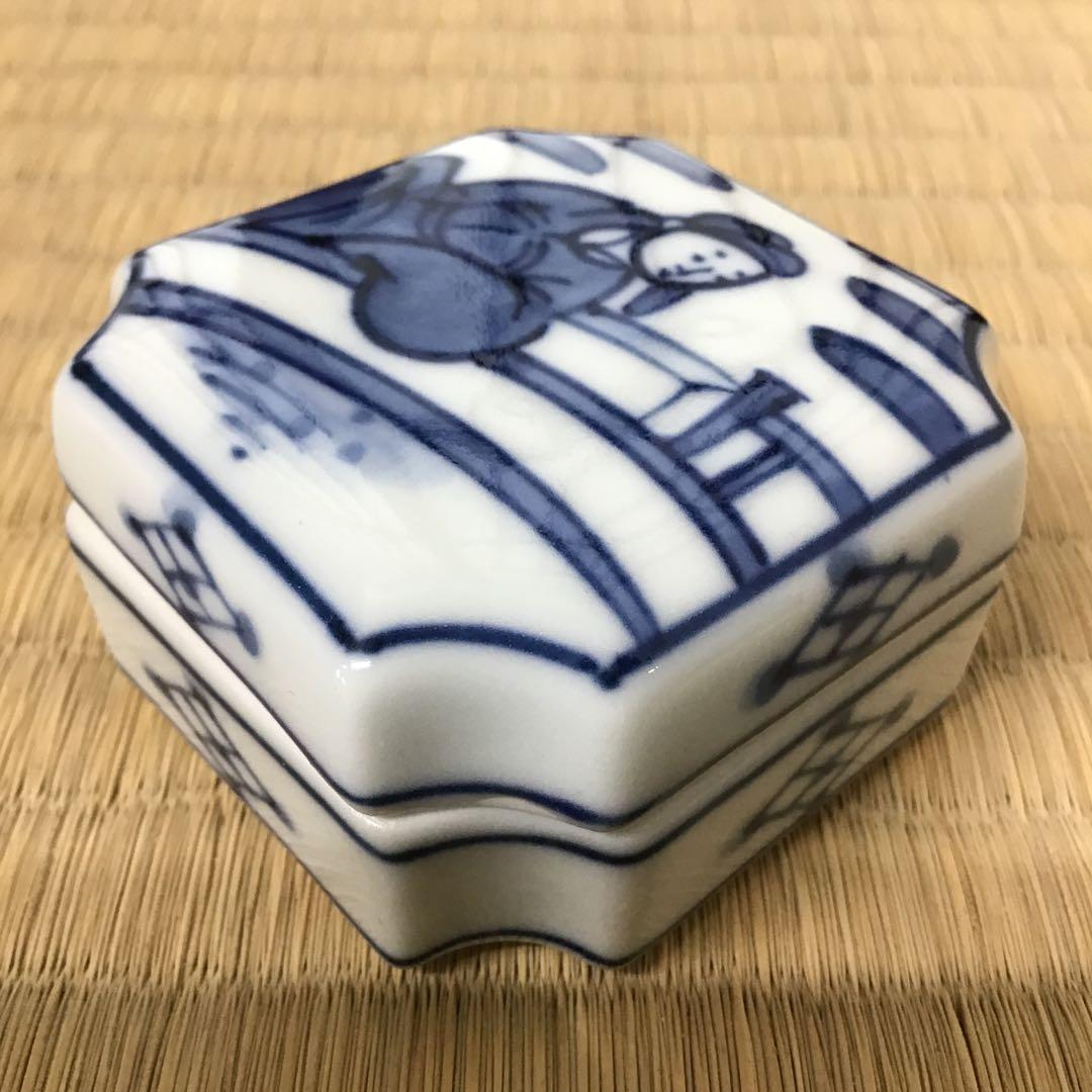 茶道具　香合　染付周茂叔香合　景雲作　共箱　S111KG