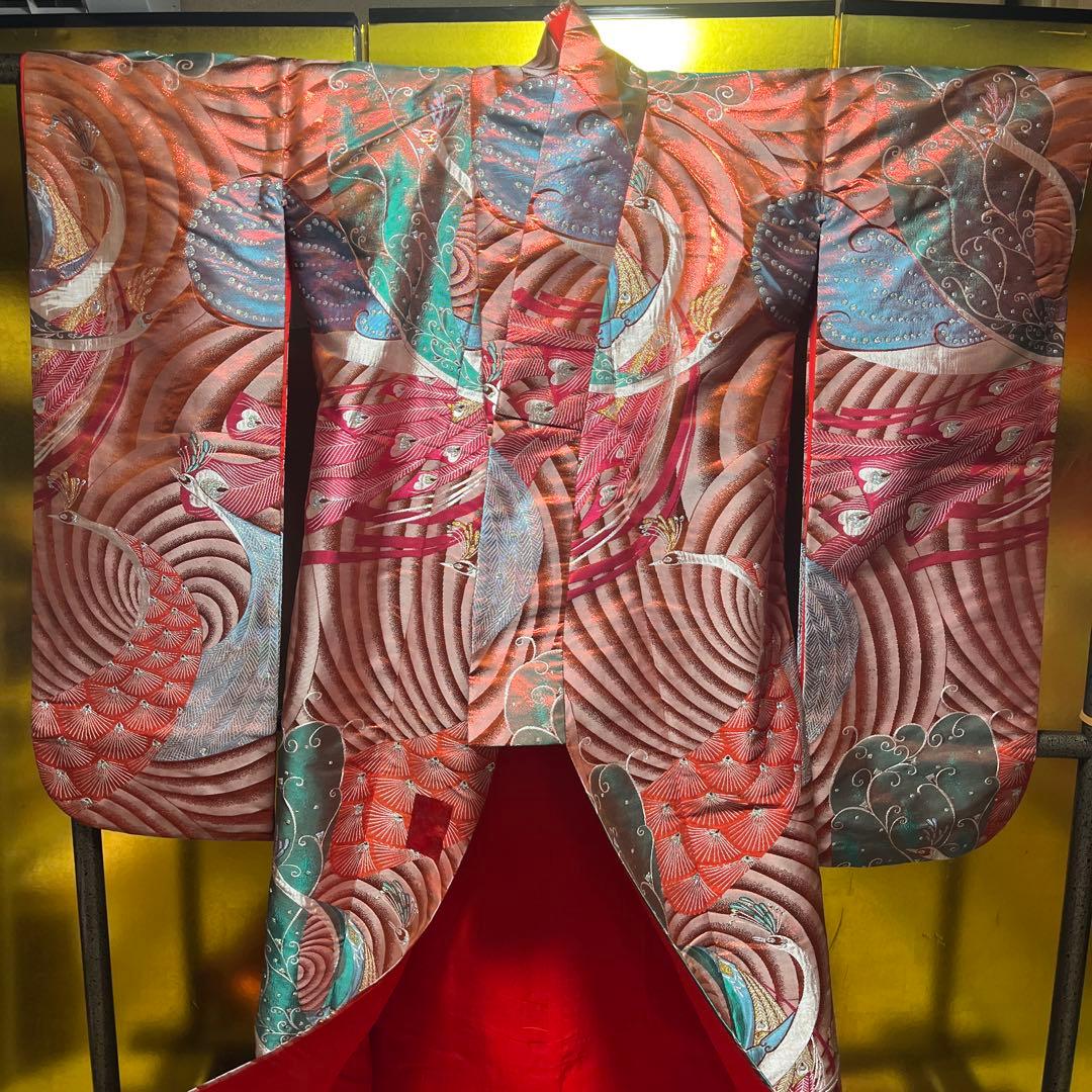 打掛　色打掛　正絹　西陣織　孔雀