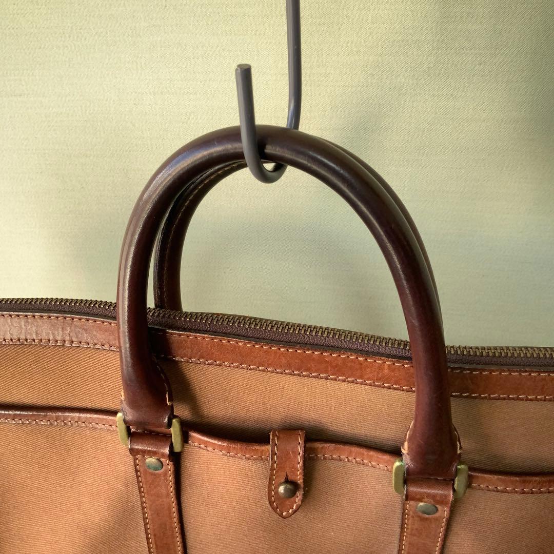 BEAMS FビームスFオリジナル ブリーフケース ブラウン キャンバス×レザー