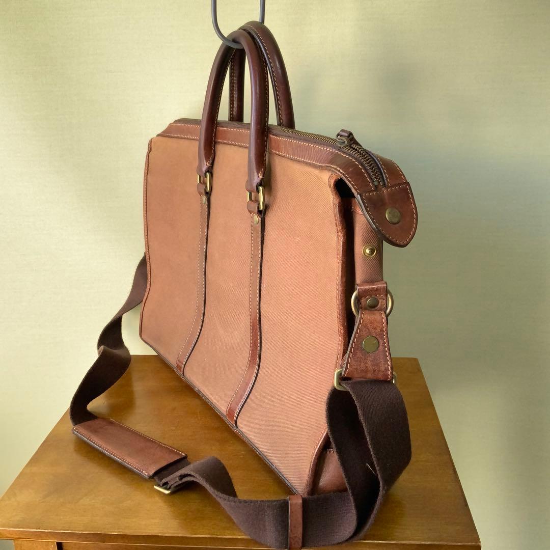 BEAMS FビームスFオリジナル ブリーフケース ブラウン キャンバス×レザー