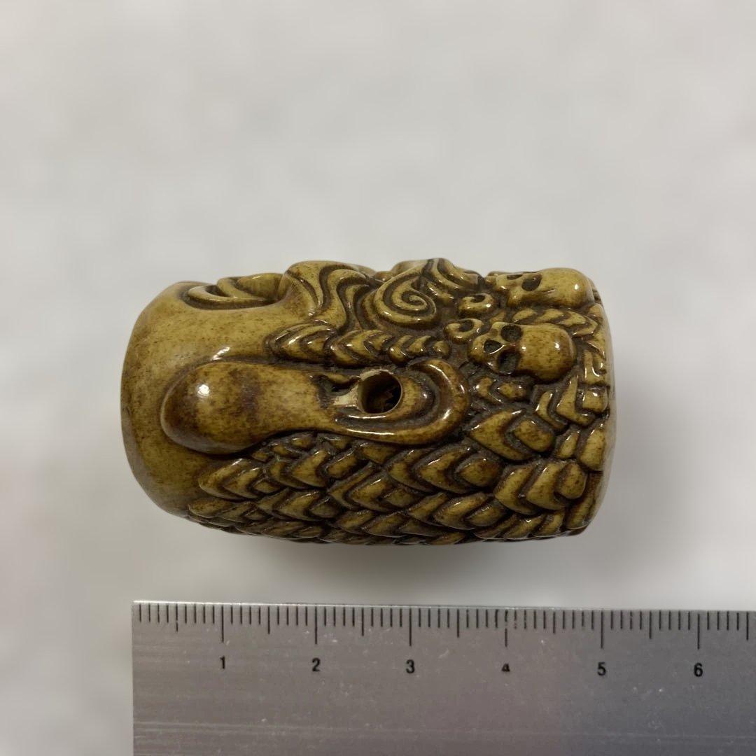 骨製　鬼面彫刻　置物　根付