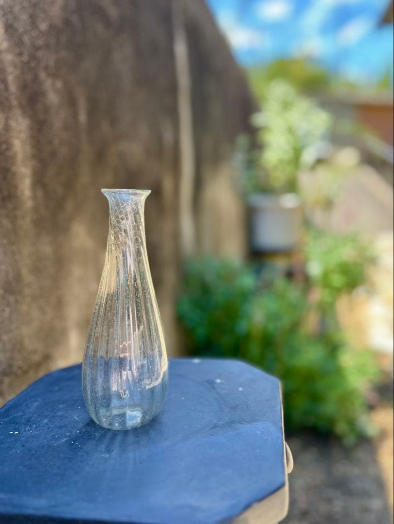時代　捻りガラス　ウランガラス　徳利　一輪挿し　和ガラス　アンティーク　古道具