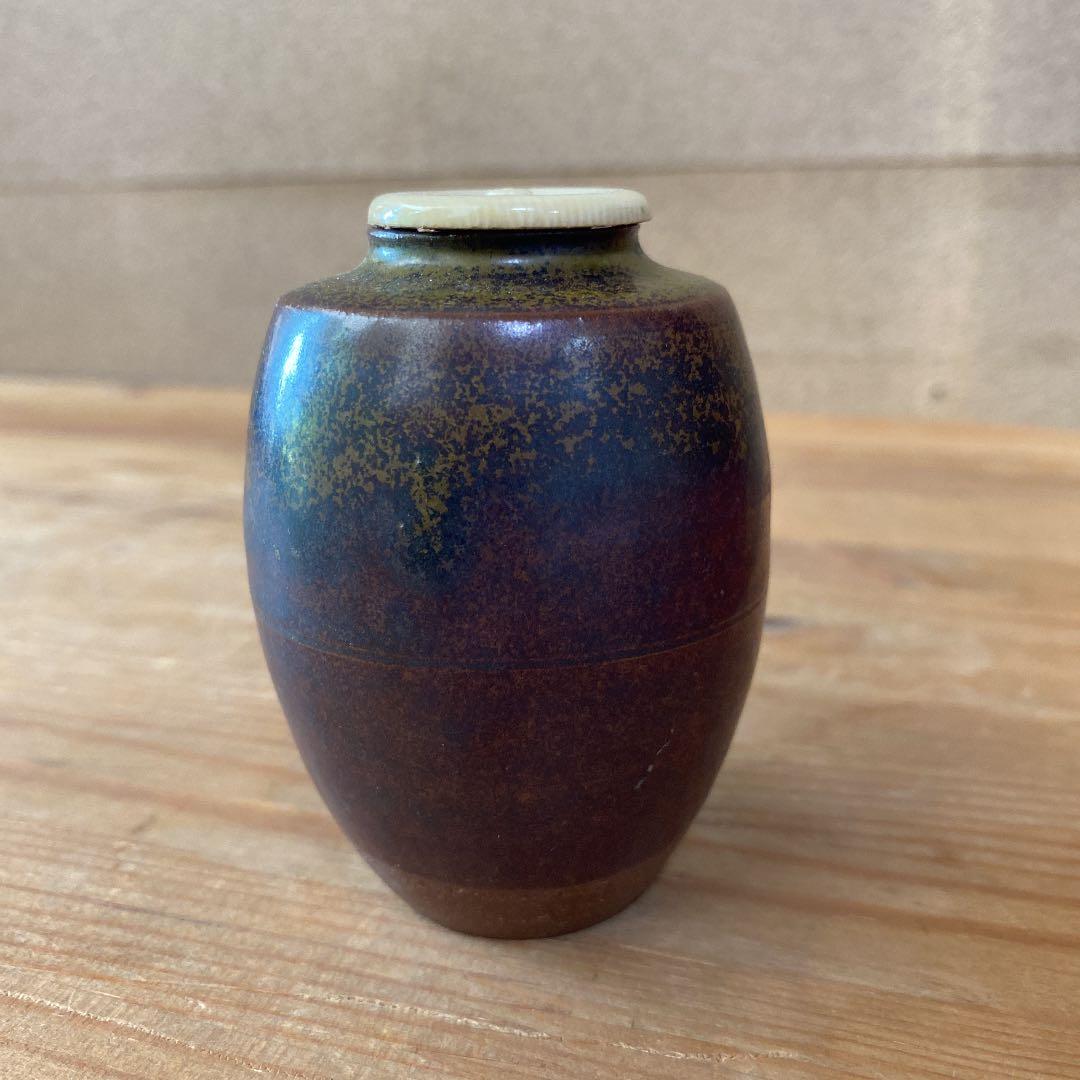 [茶道具] 信水窯　丹波　肩衝茶入　(共箱) ○