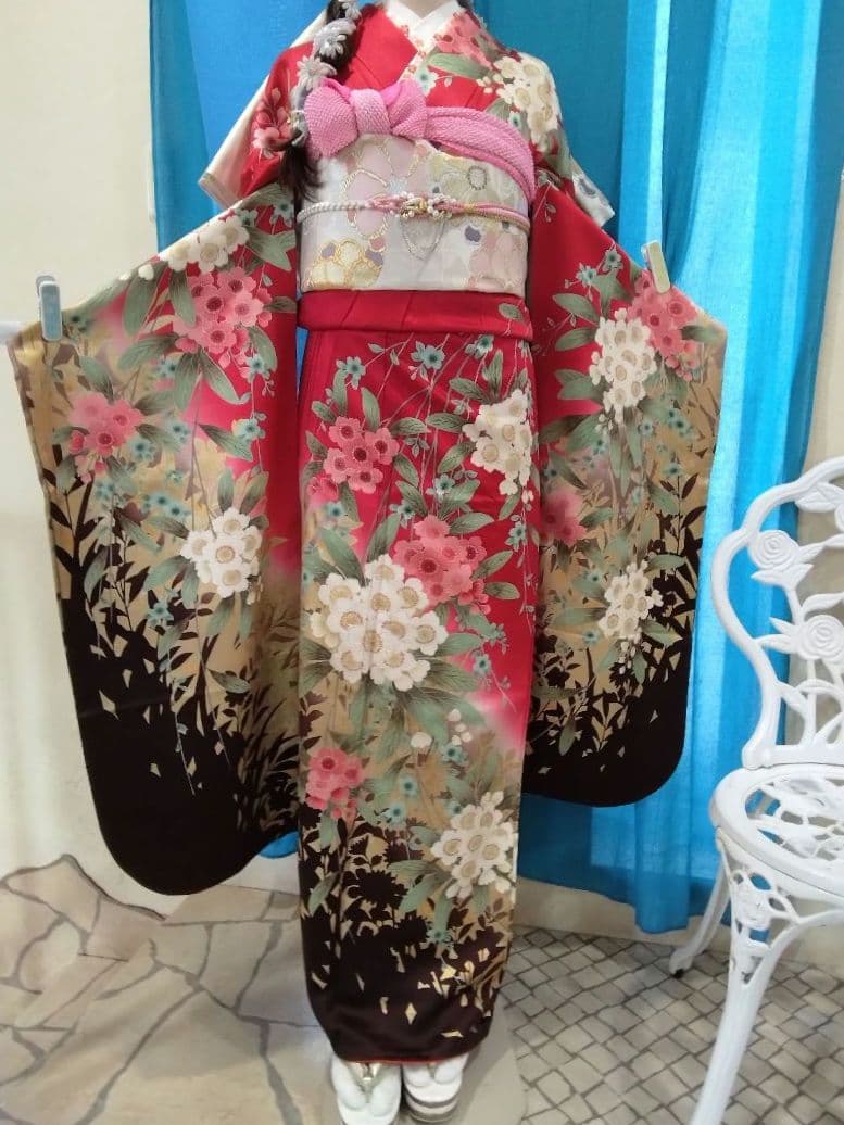 【専用】です❗正絹振袖成人式、重ね衿帯揚げ帯締め、西陣袋帯、襦袢、ガード加工