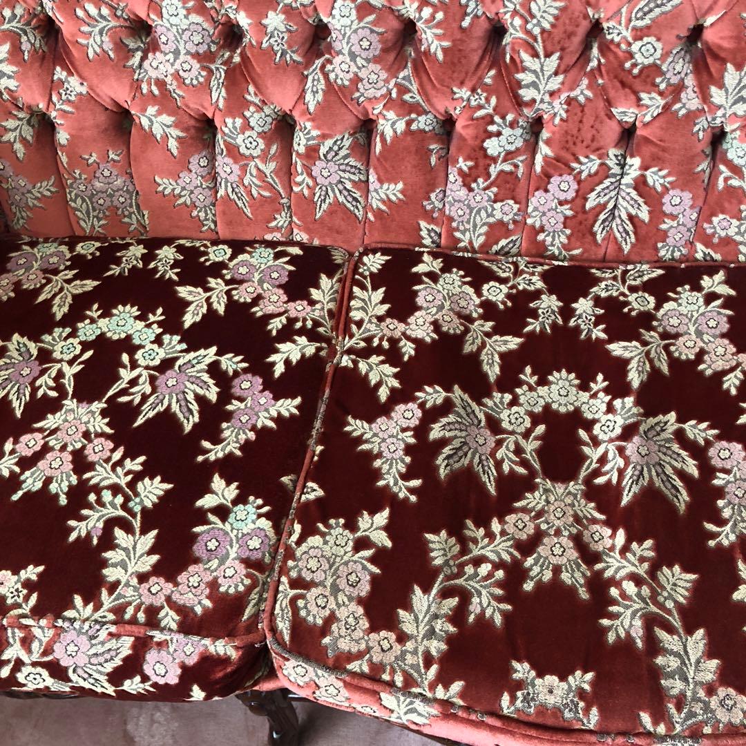 金華山 イタリア　ビクトリアンスタイル 3人掛けソファ 赤色 花柄