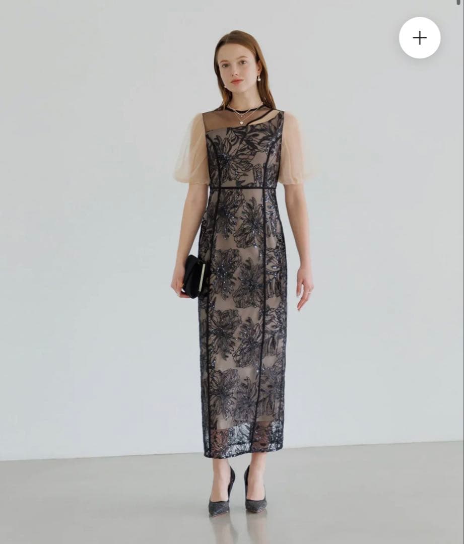 【LEJA】アシンメトリーシアーフラワードレスワンピース 結婚式 ドレス　S