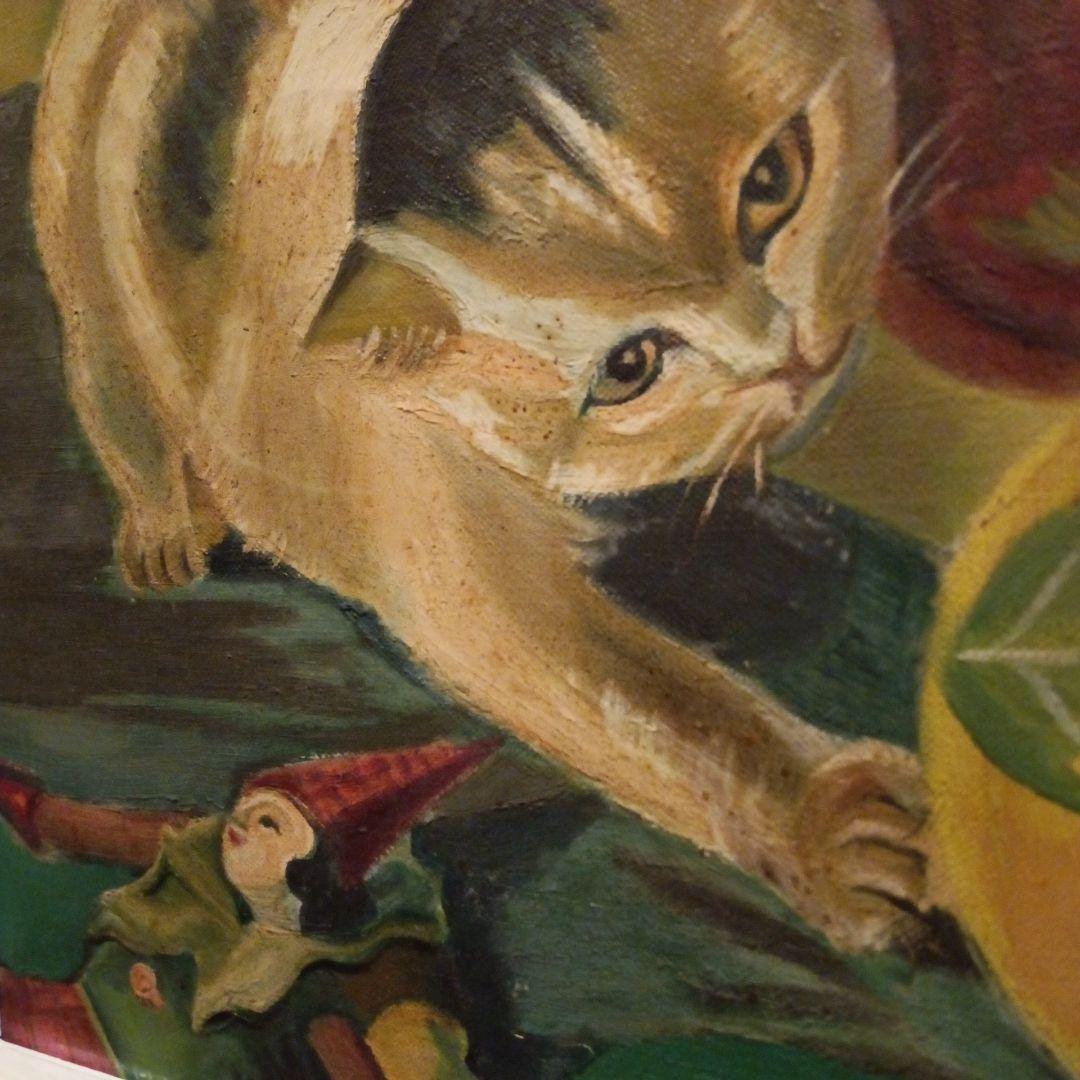 戦前後〜昭和３０年代当時物横幅６９Ｘ縦６２Ｘ厚さ４センチ可愛いらしい構図油絵品