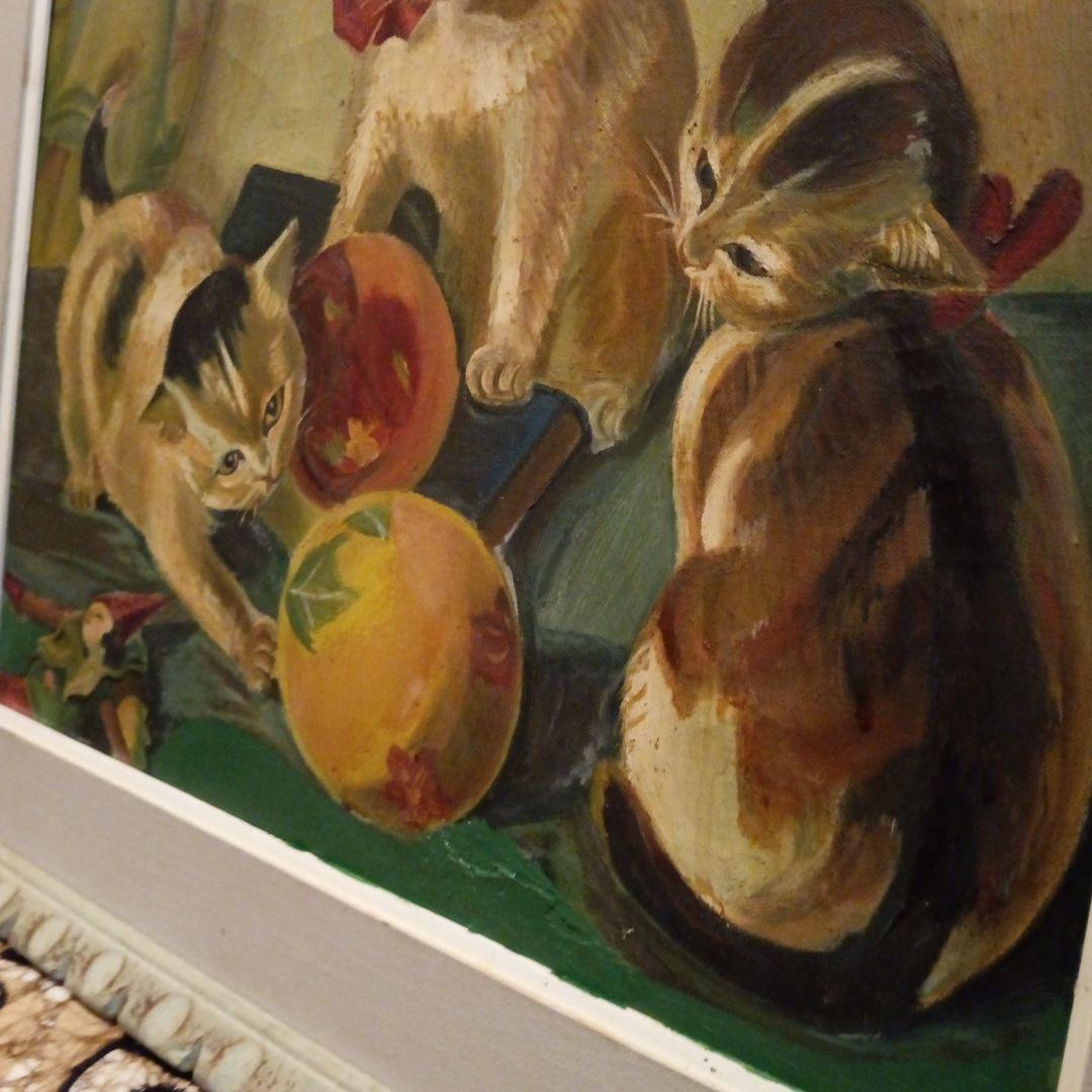 戦前後〜昭和３０年代当時物横幅６９Ｘ縦６２Ｘ厚さ４センチ可愛いらしい構図油絵品