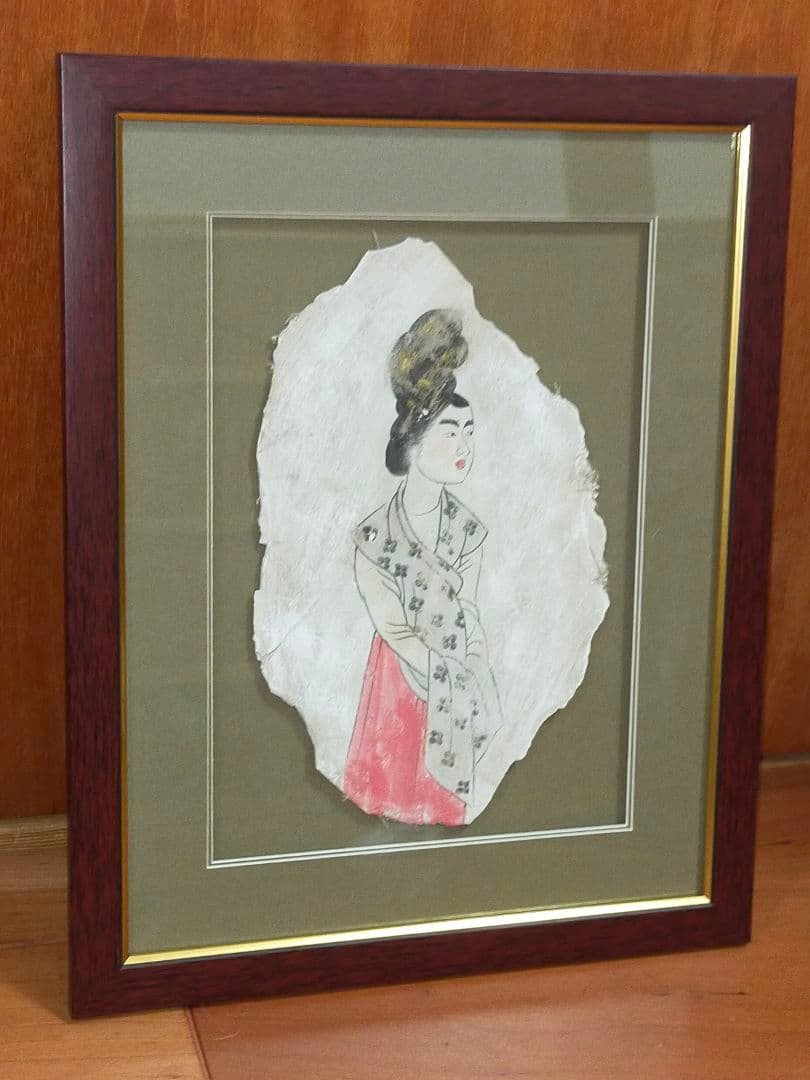 ♥中国　壁画　人物　額　①　ケース付き　骨董　古玩