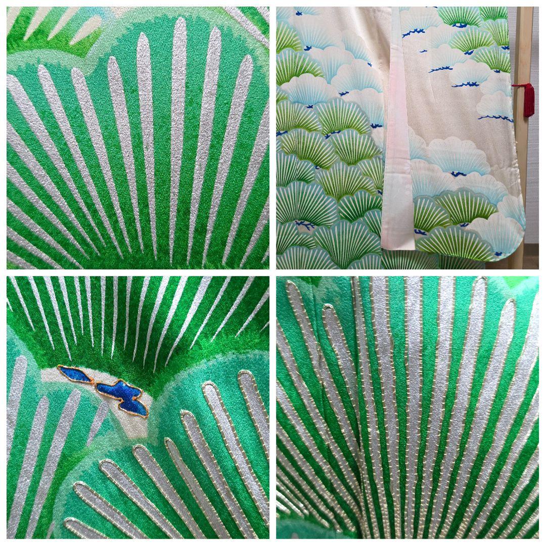 A5◆着物くつろぎ レトロ 豪華な松の木 銀彩 金駒刺繍 袷 正絹 振袖 着物