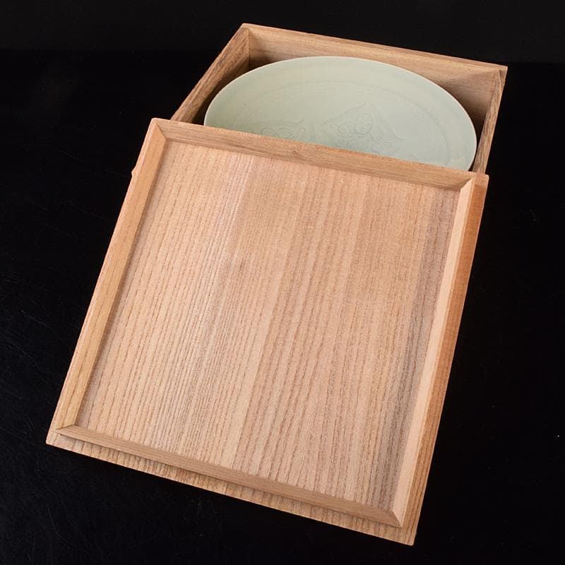 中国　影青　青白釉　陽刻　鳳凰花文　唐子文　鉢　2点　時代箱付　M　R7779