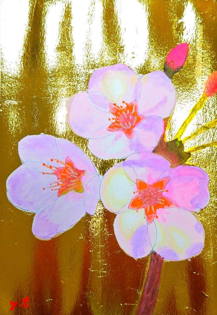 超美品！値下げ交渉あり。金箔で桜の花　アクリル画　絵画