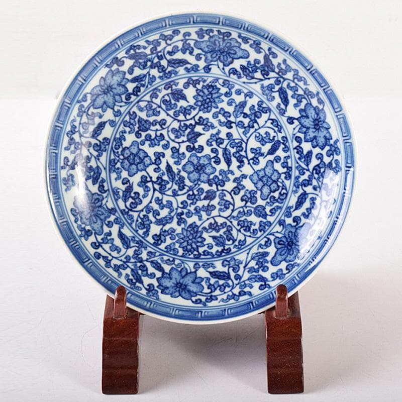 中国　大清雍正年製　青花纏枝花弁文皿　C　8131E