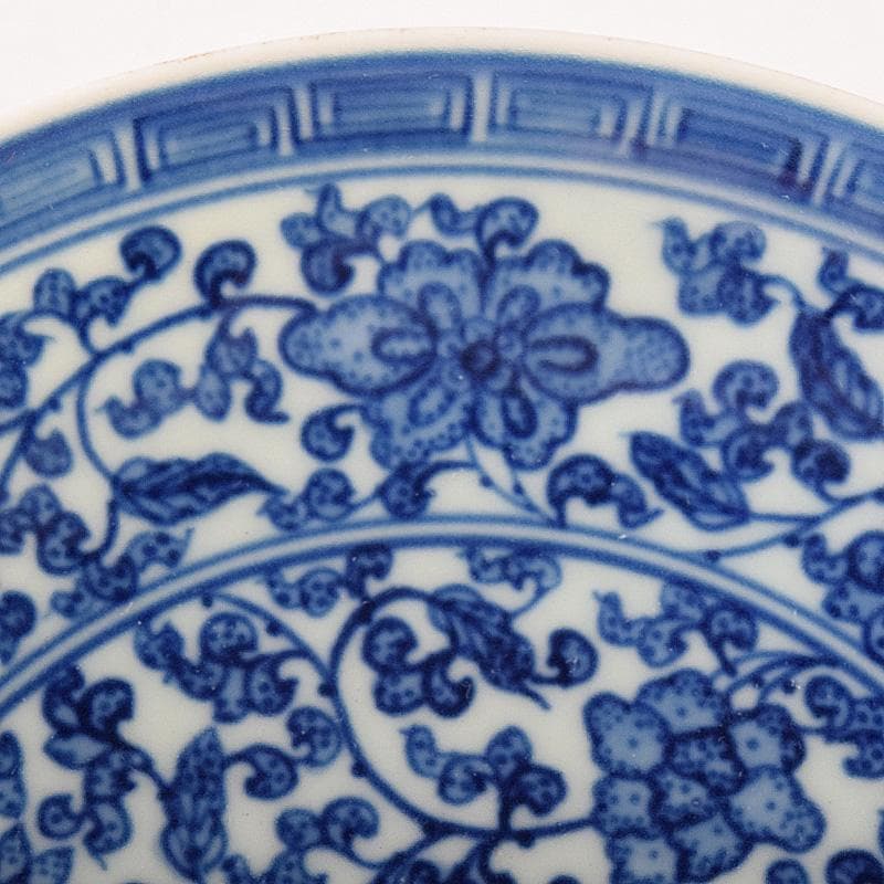 中国　大清雍正年製　青花纏枝花弁文皿　C　8131E