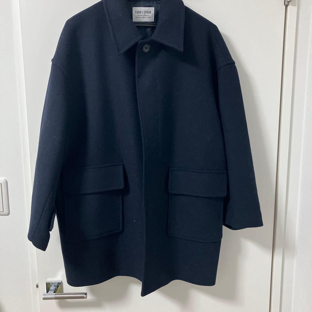 FORK&SPOON　バルカラーミドルコート　ショート　ステンカラー　ネイビー