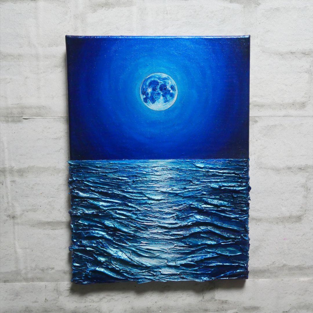油絵 油彩 油彩画 絵 絵画 【青い月 】F4号