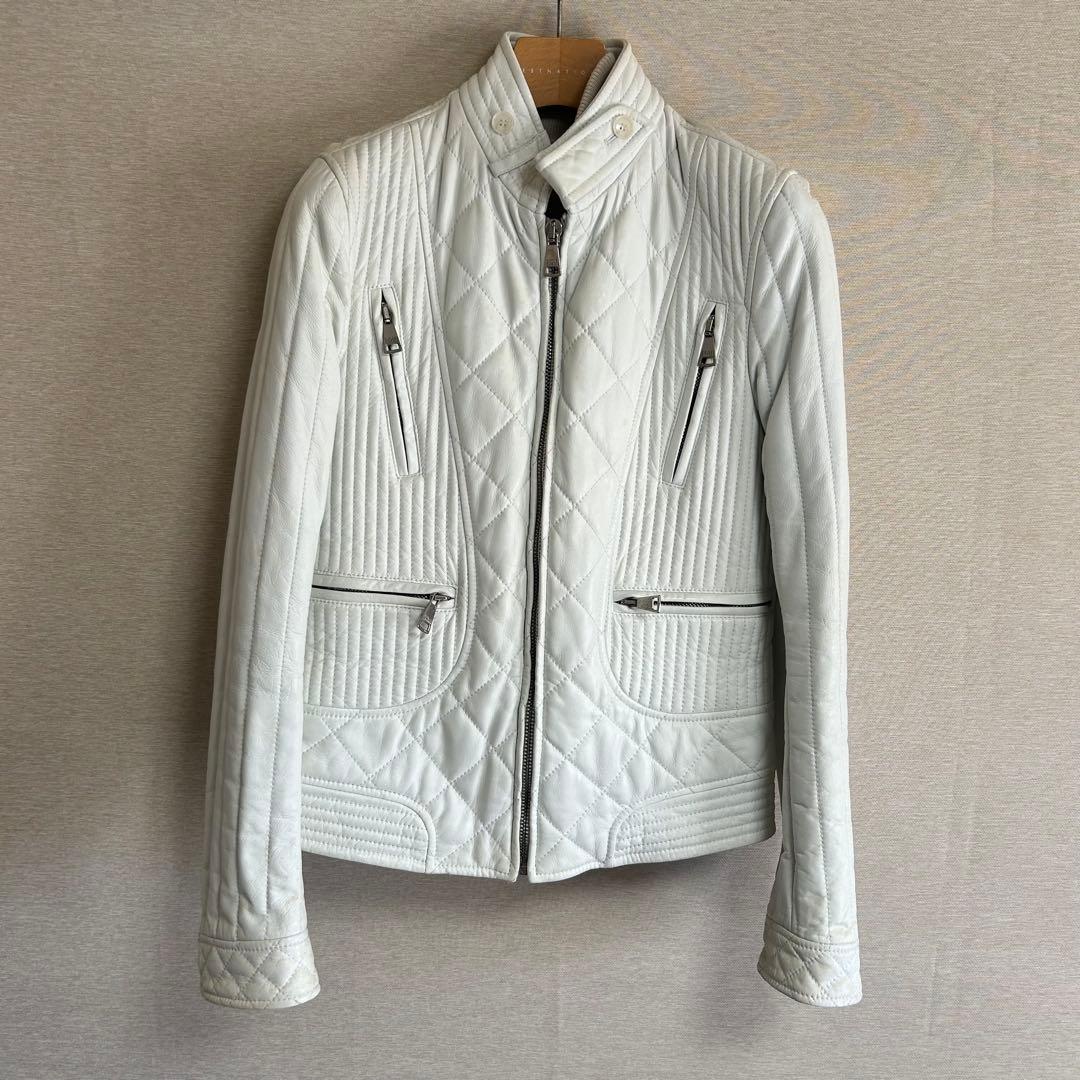 M　Dolce & Gabbana ホワイトレザーライダースジャケット