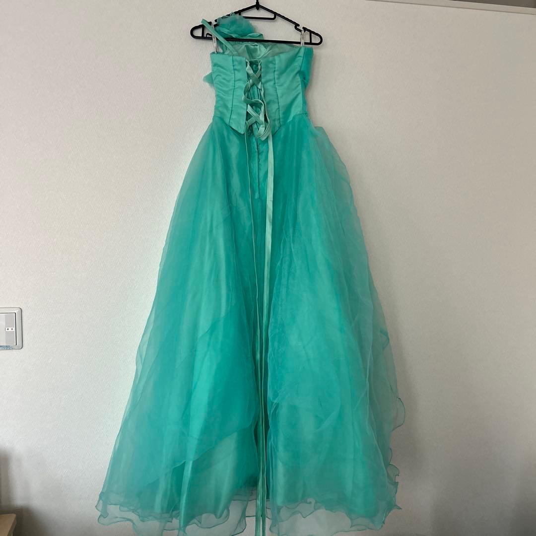 ミントグリーン フラワー装飾 ロングドレス　演奏会　カラードレス 発表会