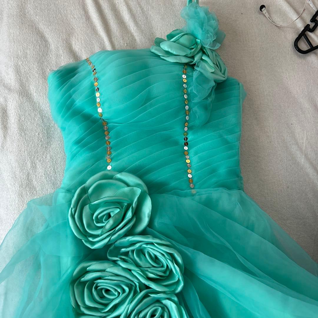 ミントグリーン フラワー装飾 ロングドレス　演奏会　カラードレス 発表会
