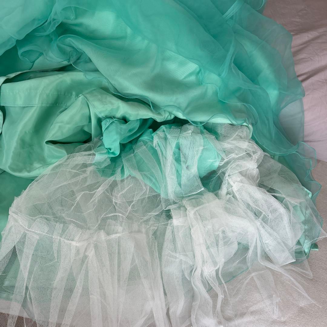 ミントグリーン フラワー装飾 ロングドレス　演奏会　カラードレス 発表会