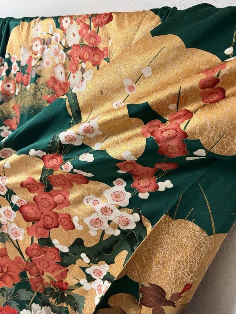 【Windy 】振袖 金彩 着物 成人式 和装 正絹 緑 金箔 絢爛