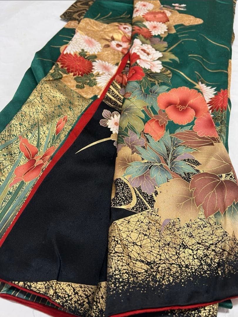 【Windy 】振袖 金彩 着物 成人式 和装 正絹 緑 金箔 絢爛
