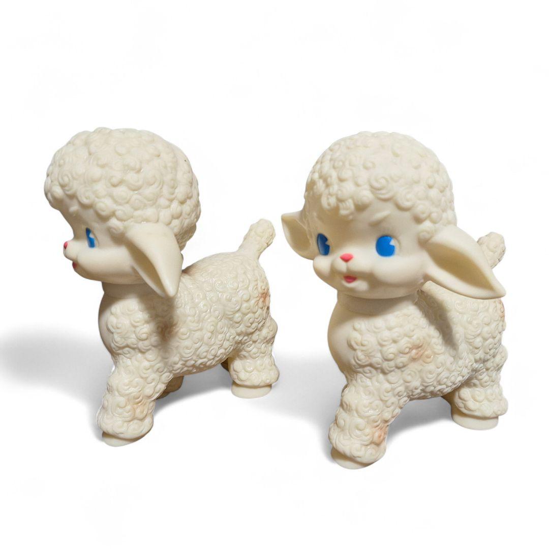SUN RUBBER CO. 1955刻印 ひつじソフビ 2体 笛鳴る 16cm