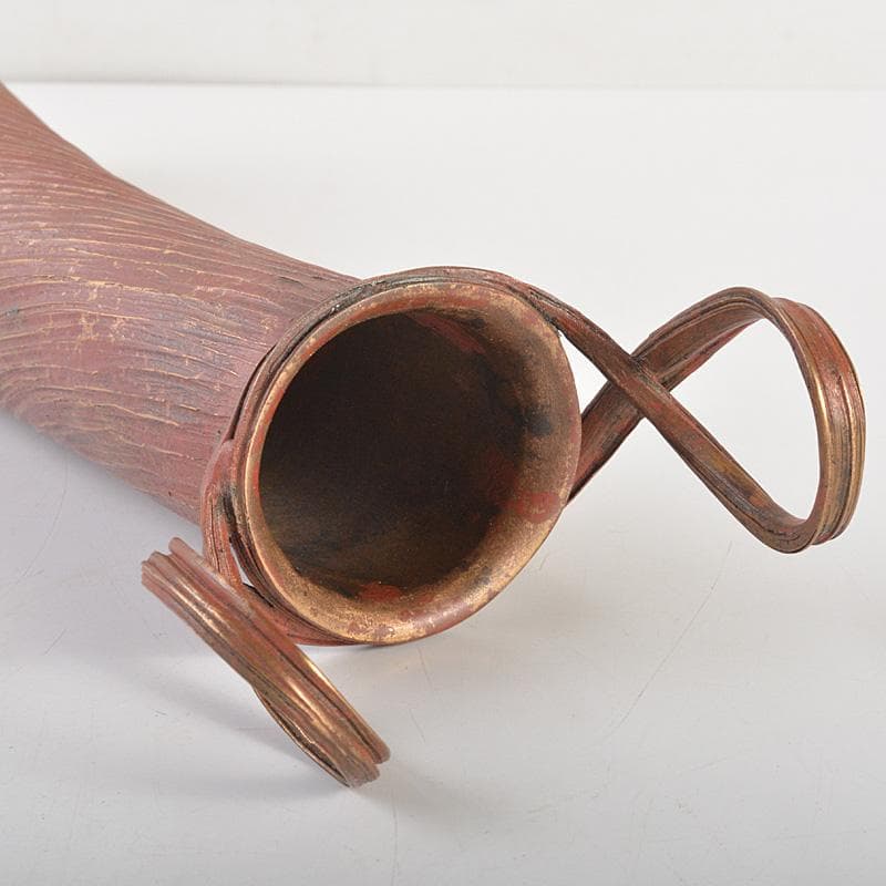 高岡銅器　須賀正紀造　蝋型鋳銅　素文耳付花生　花器　共布共箱　C　R7485